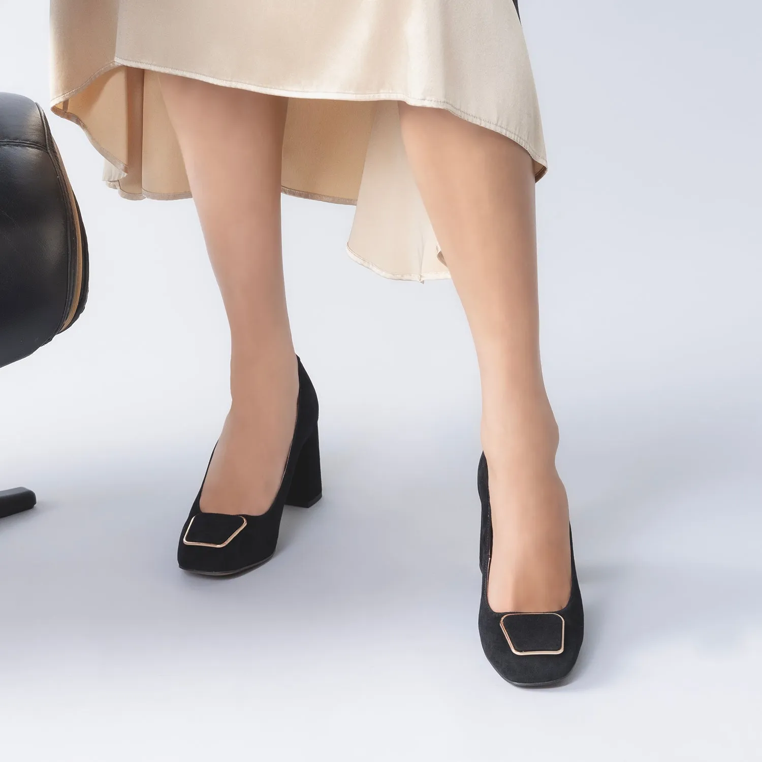 Julia Pump Heel | Black suede Arch Support Heels