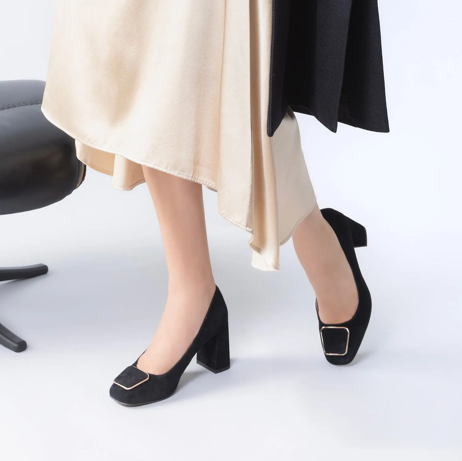 Julia Pump Heel | Black suede Arch Support Heels