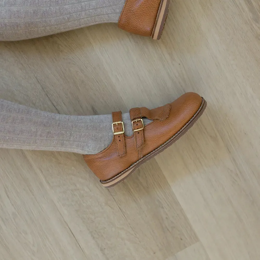 Kiltie T-Strap - Cognac Embellished Styles