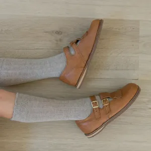 Adjustable - strap kids' shoes Kiltie T-Strap - Cognac