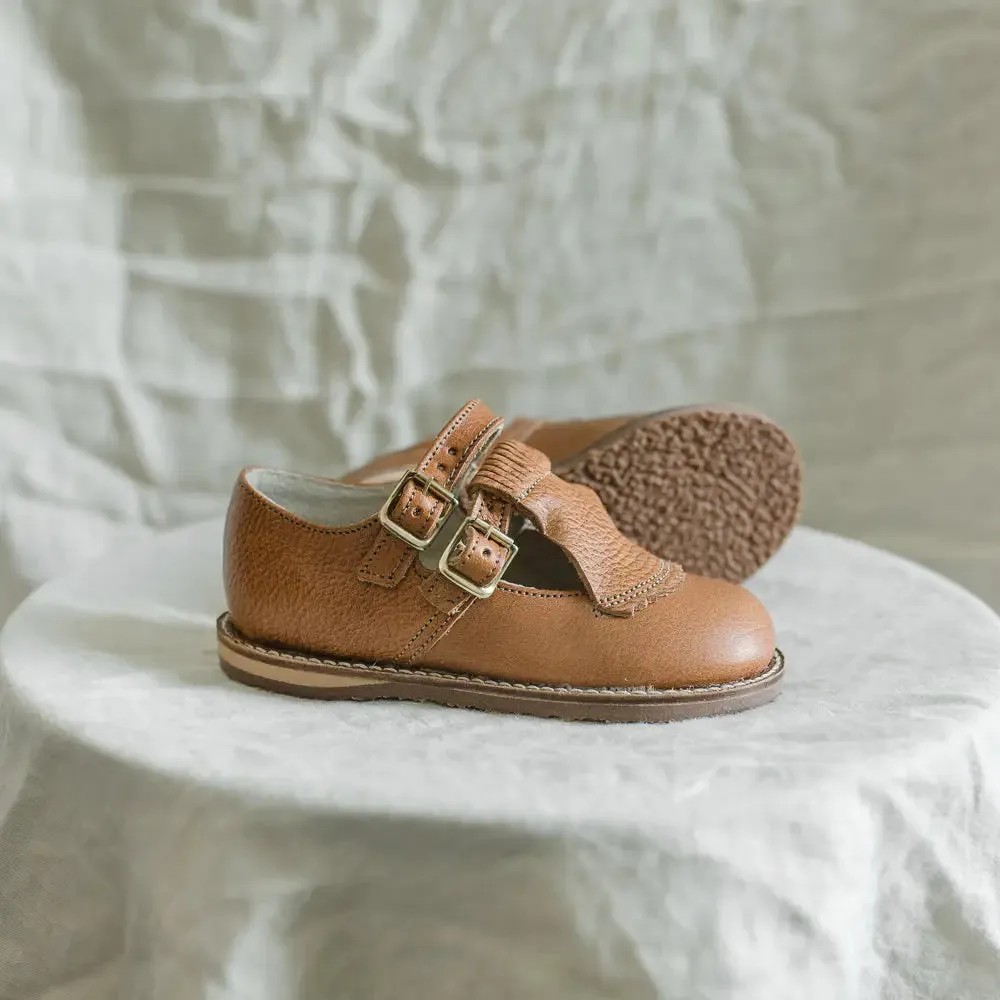 Kiltie T-Strap - Cognac Embellished Styles