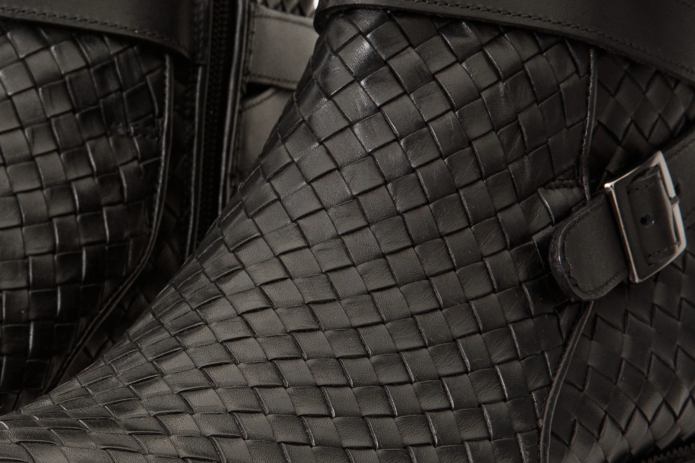 Kitten-Heel The Morral Black Handwoven Leather Cross Strap Buckle Zip-Up Men Boot