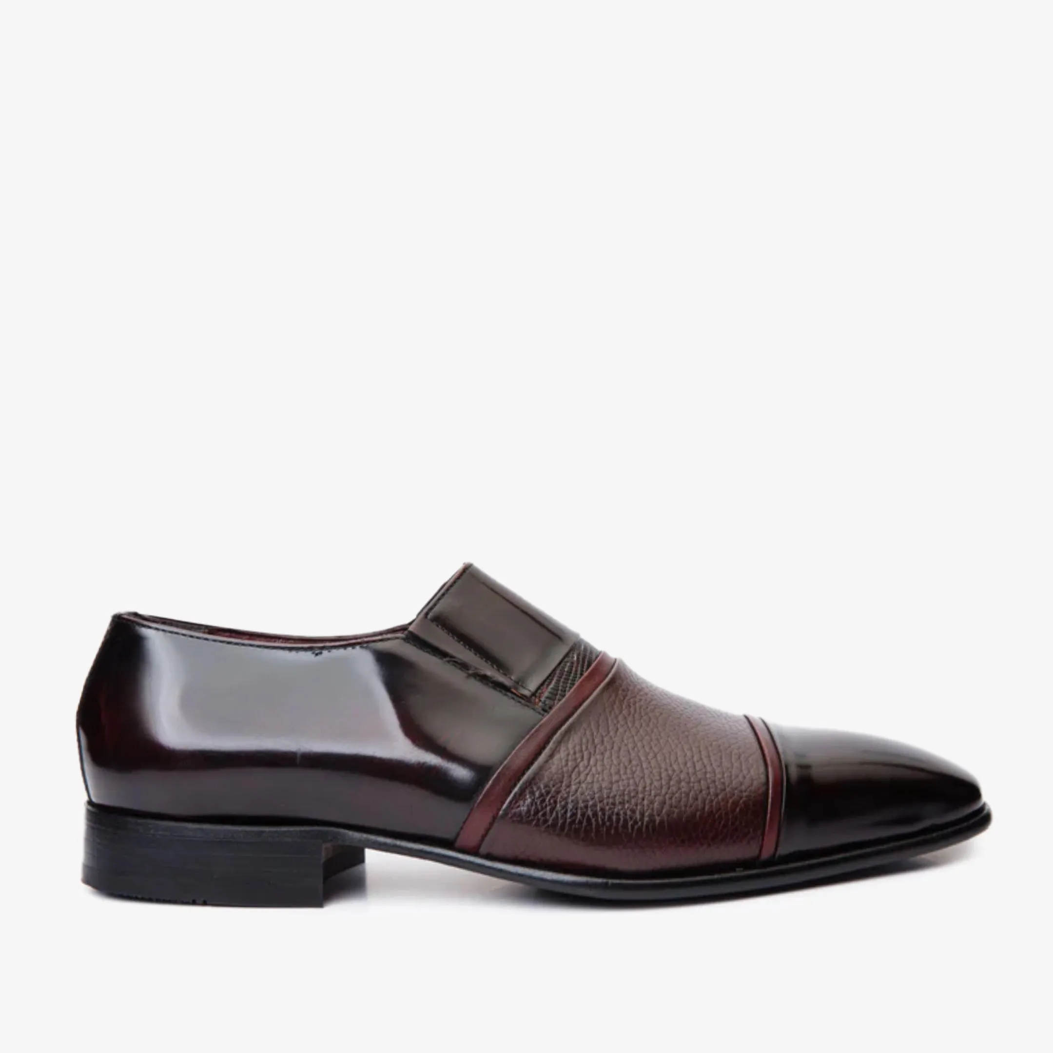 Elastic laces The Everest Burgundy & Burneshed Leather Cap Toe Dress Loafer Men Shoe
