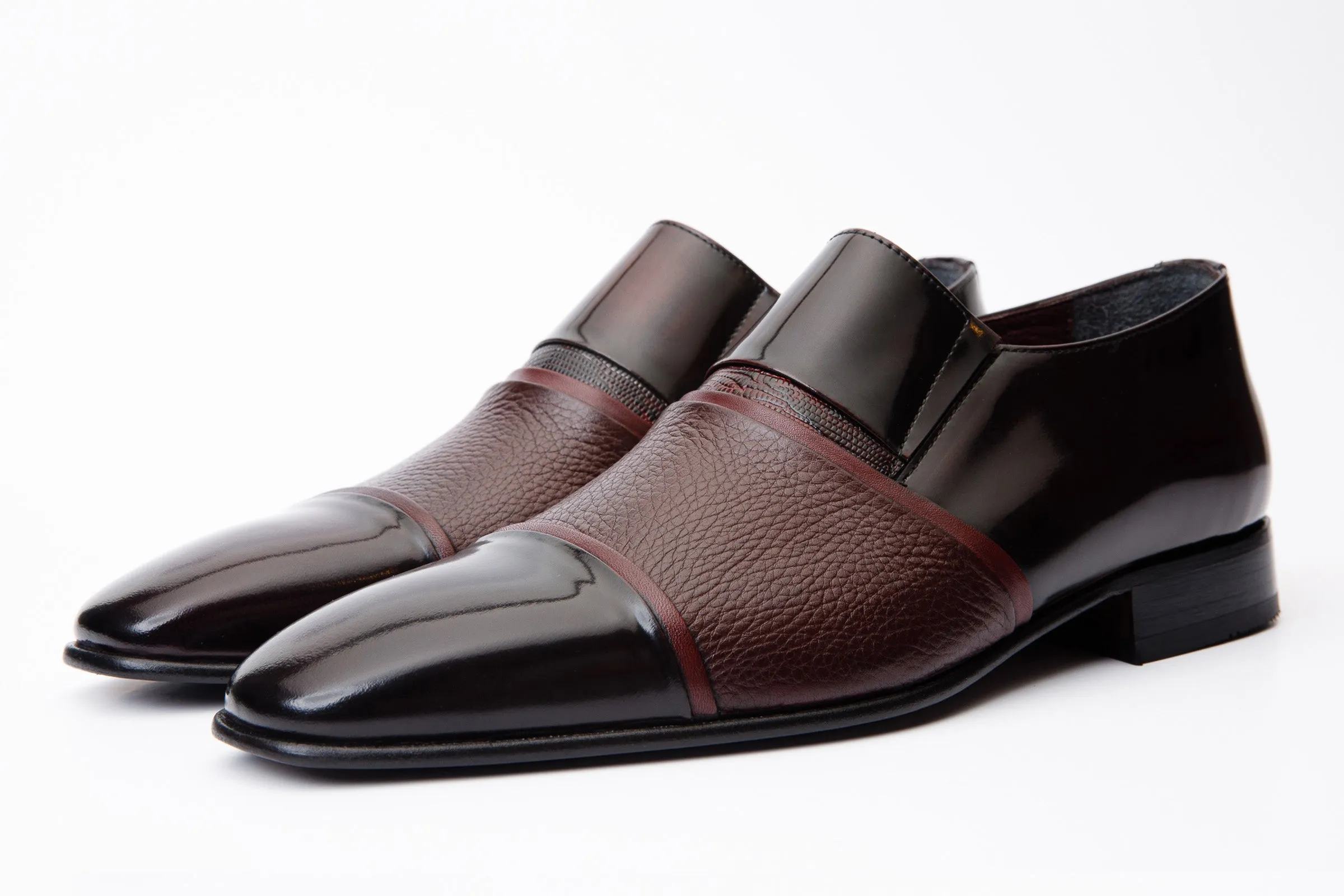 Layered The Everest Burgundy & Burneshed Leather Cap Toe Dress Loafer Men Shoe