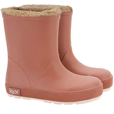Leather Trim Igor Boy's and Girl's Yogi Dk Borreguito Rain Boots - Teja