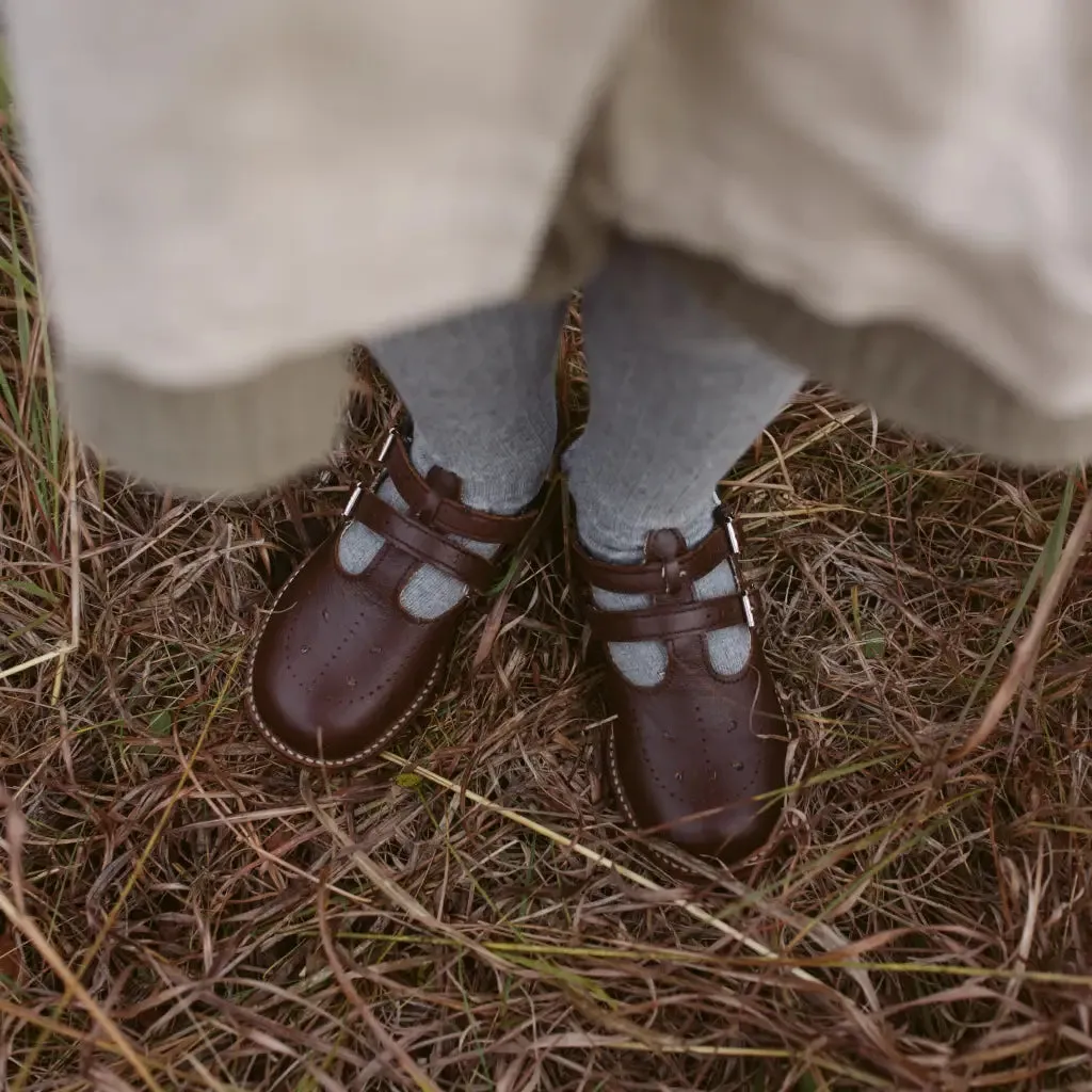 Leather Upper Claire T-Strap - Brown