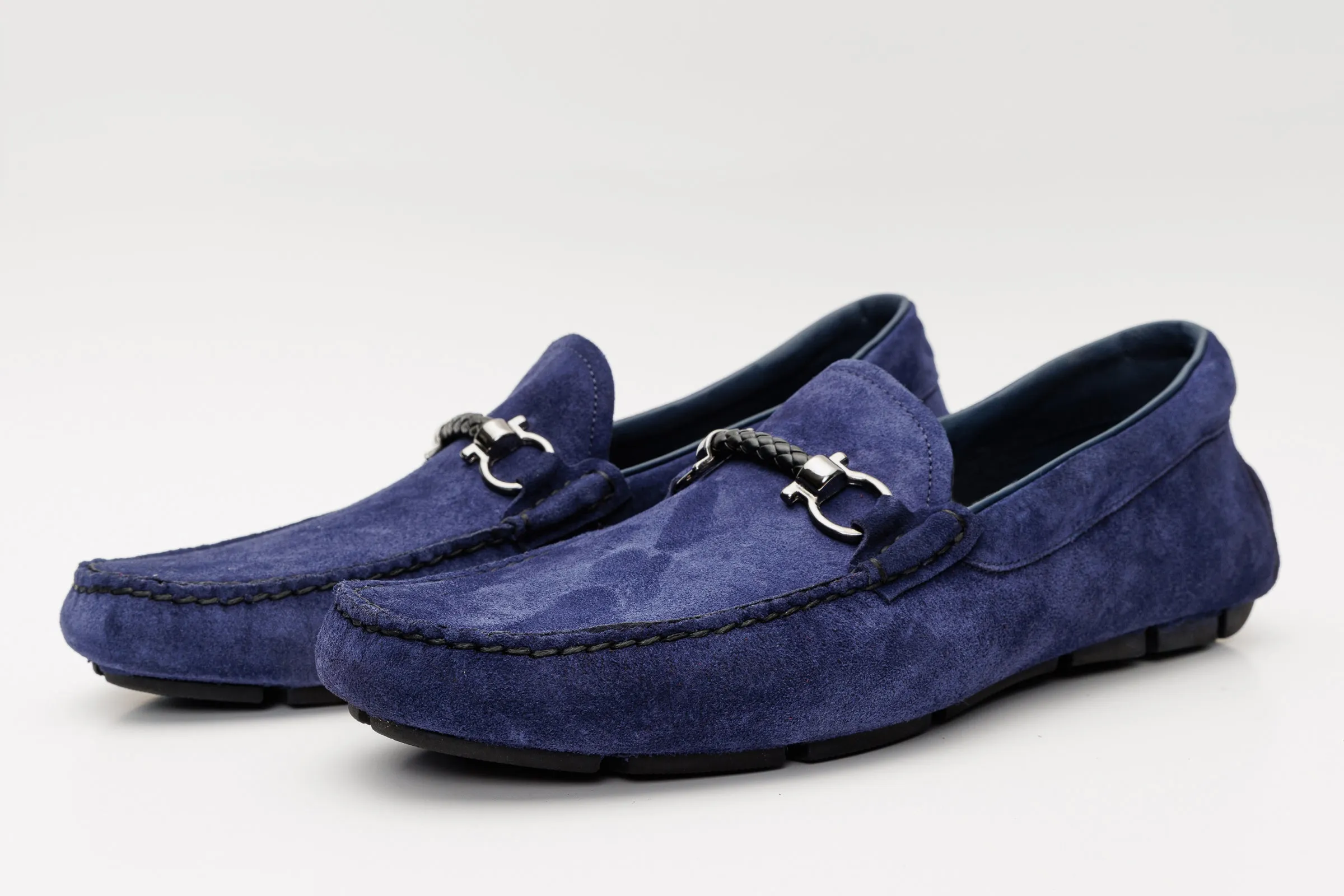 Leopard-Print The Bari Navy Blue Suede Leather Bit Drive Loafer Men Shoe