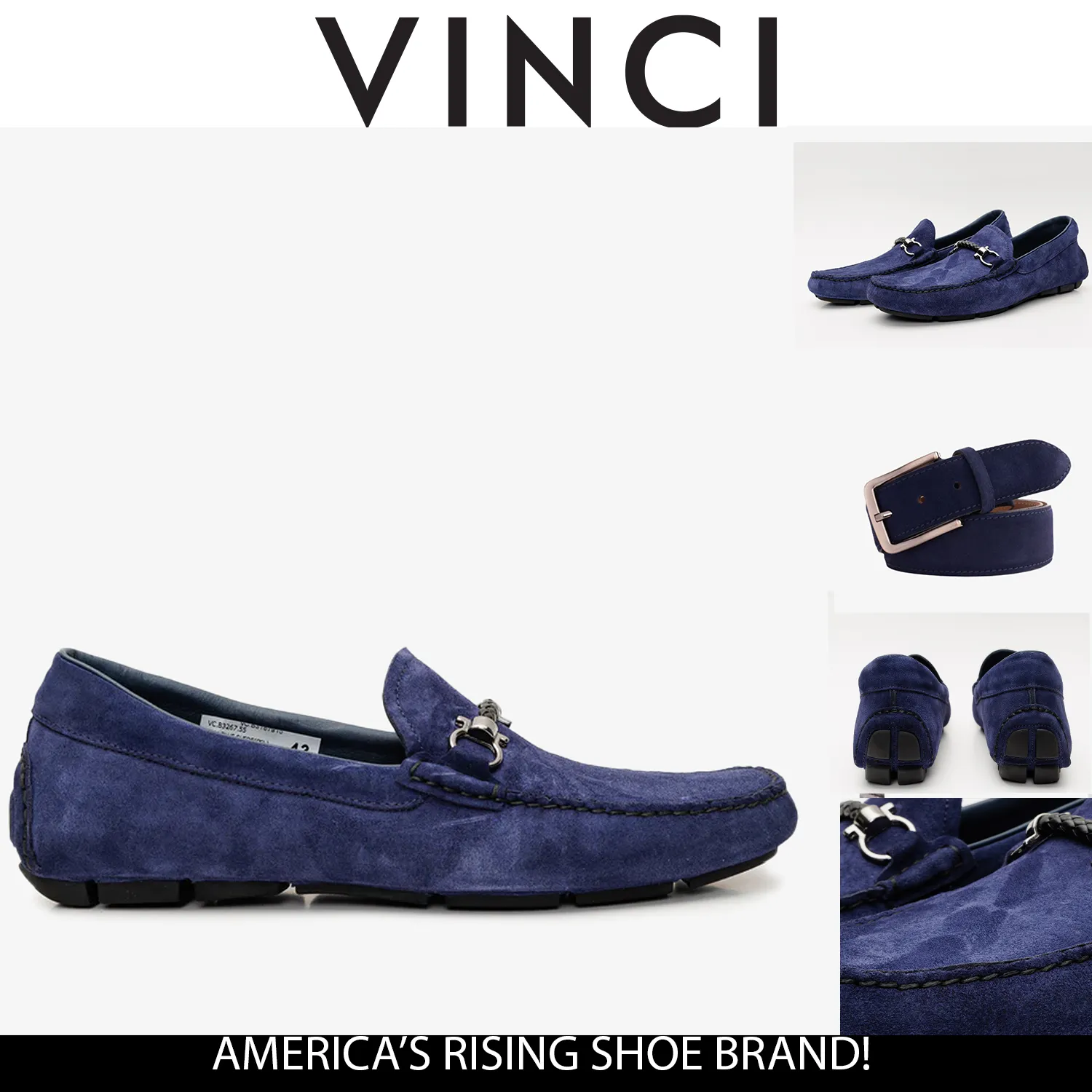Leopard-Print The Bari Navy Blue Suede Leather Bit Drive Loafer Men Shoe