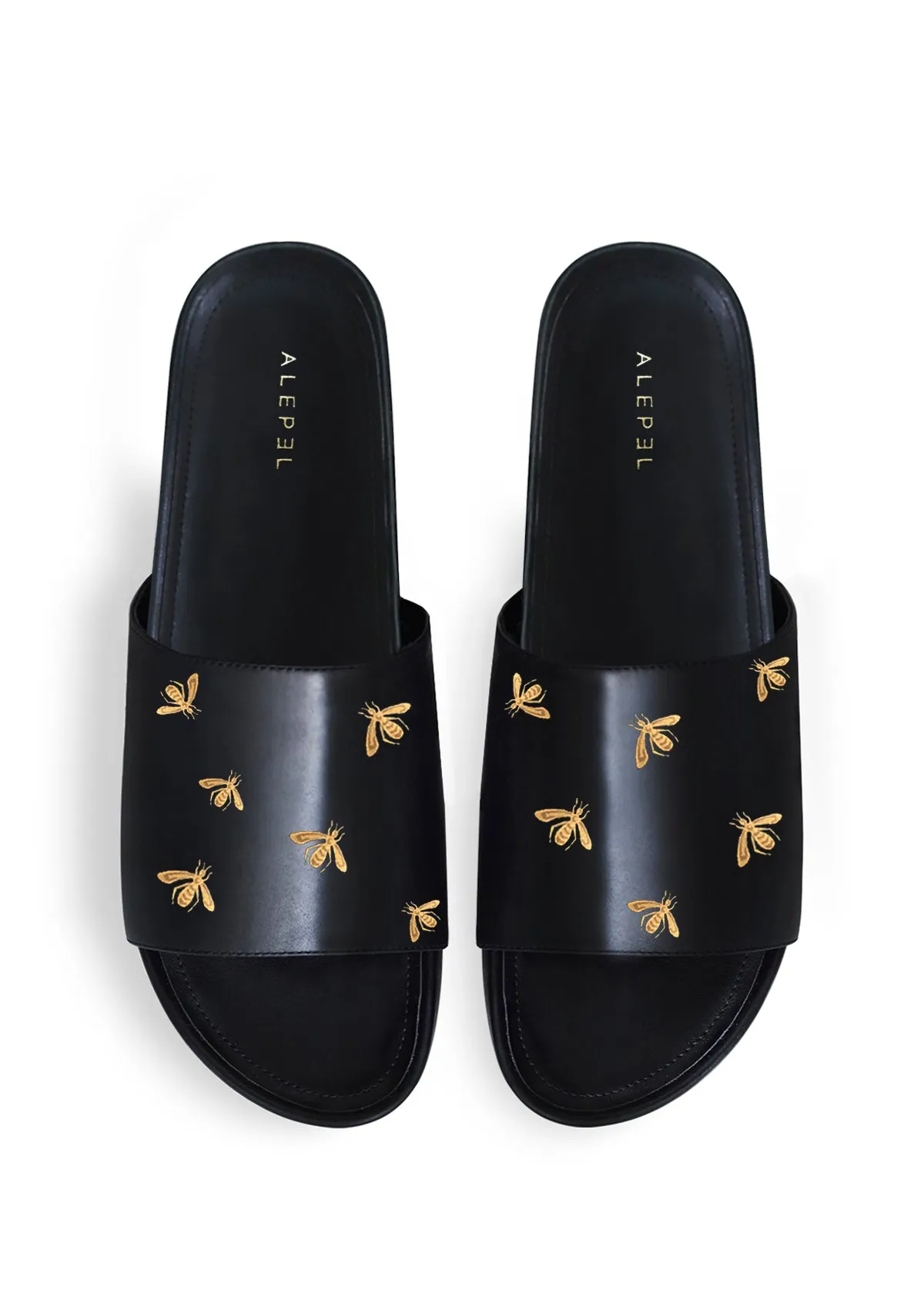 Lightweight Fit Gold Metallic Bees Black Slip On