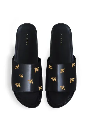 Comfort On The Go Comfort Sandal Gold Metallic Bees Black Slip On