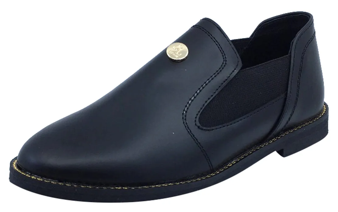 Luccini Girl's Slip-On Black Fashion Booties with Gold Trim Soft fabric for kids Playground - ready kids' shoes