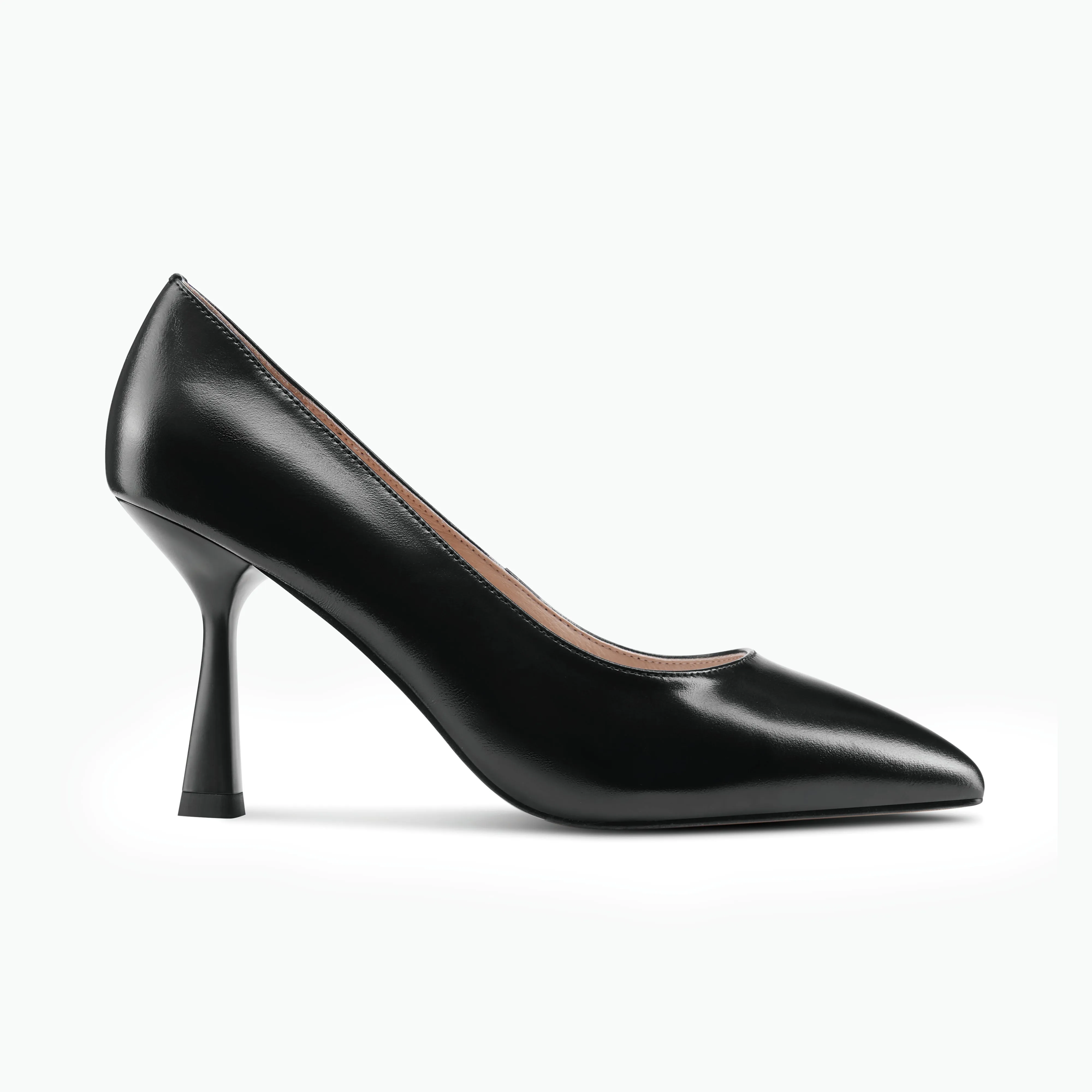 Lisbon Heel | Black oiled leather Peep Toe Leather Pumps