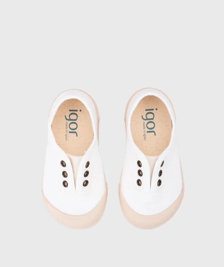 Machine washable Igor Boy's And Girl's Lona Laceless Shoes - Blanco