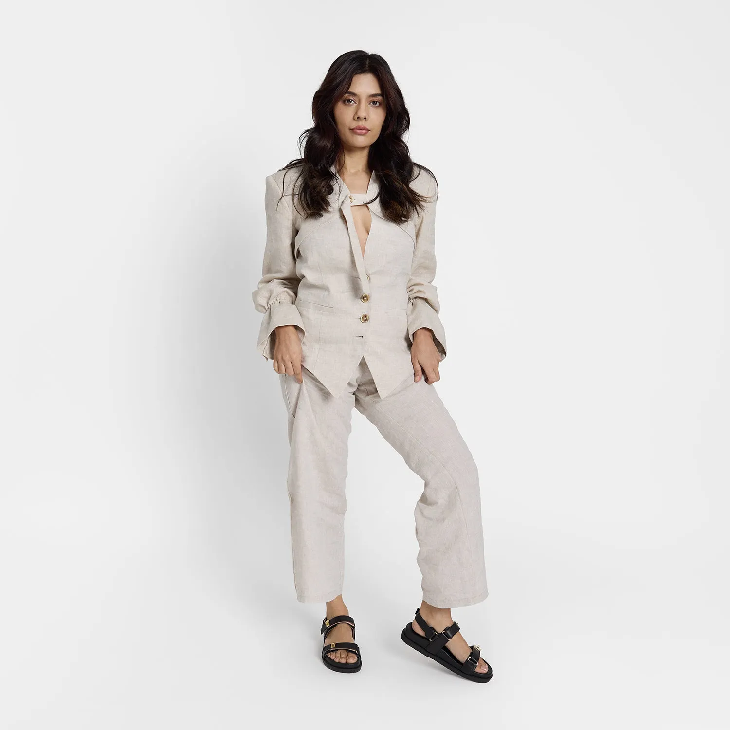 Maine Flat Sandal | Black Leather Party Heels