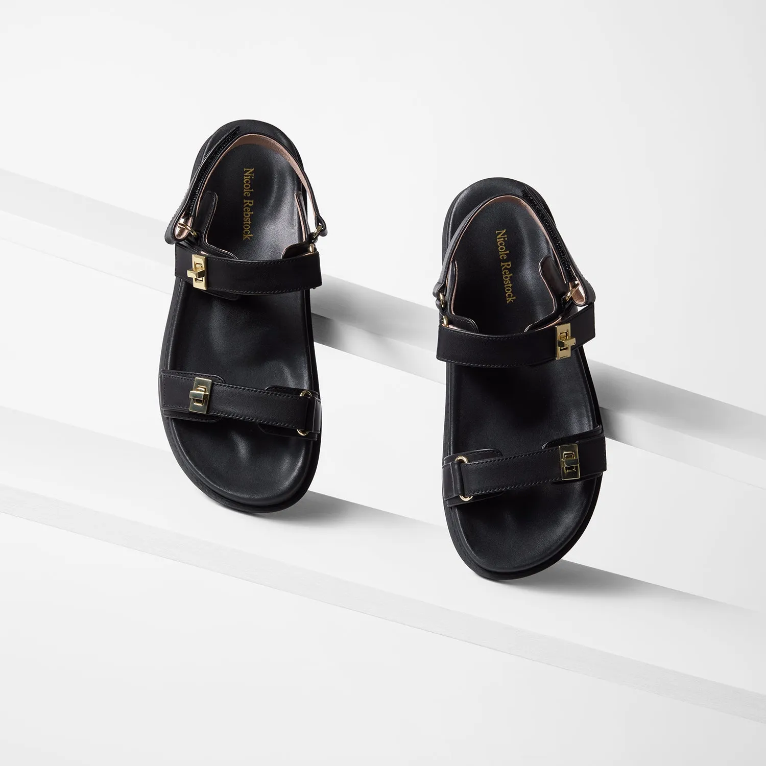 Maine Flat Sandal | Black Leather Party Heels