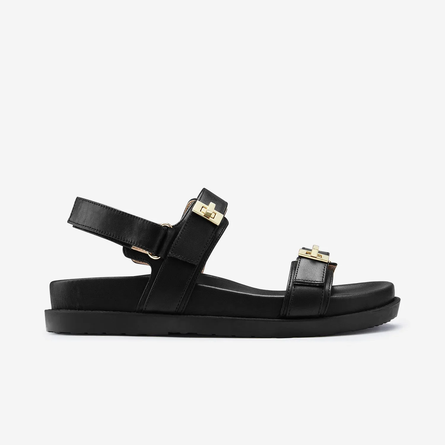 Comfortable Wedding Shoes Maine Flat Sandal | Black Leather