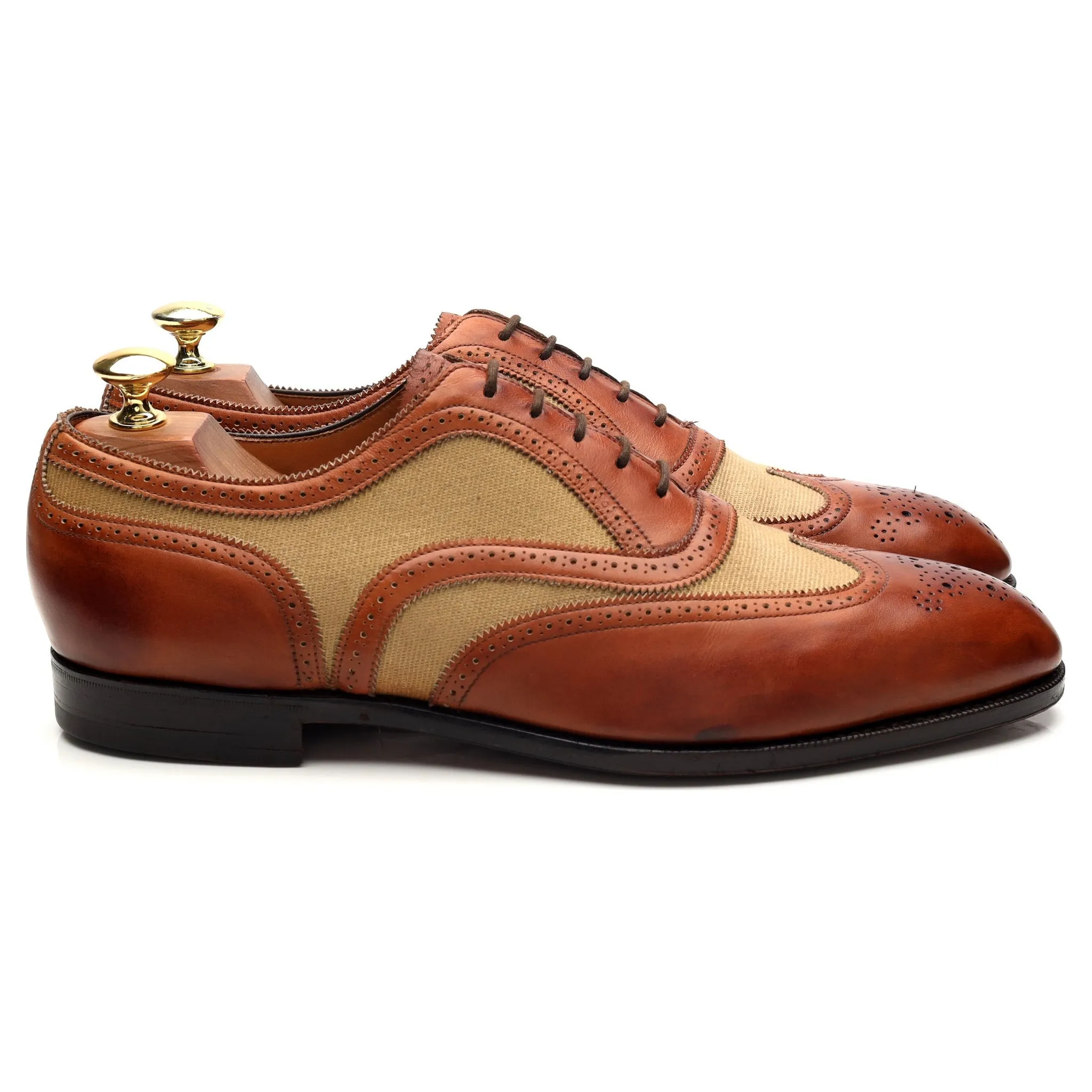 'Malvern' Tan Brown Leather Oxford Spectator Brogues UK 8.5 E Leather Fashion