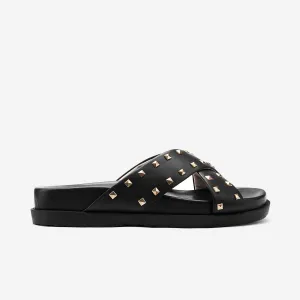 Christmas Party Heels Marlow Slide Sandal | Black Leather