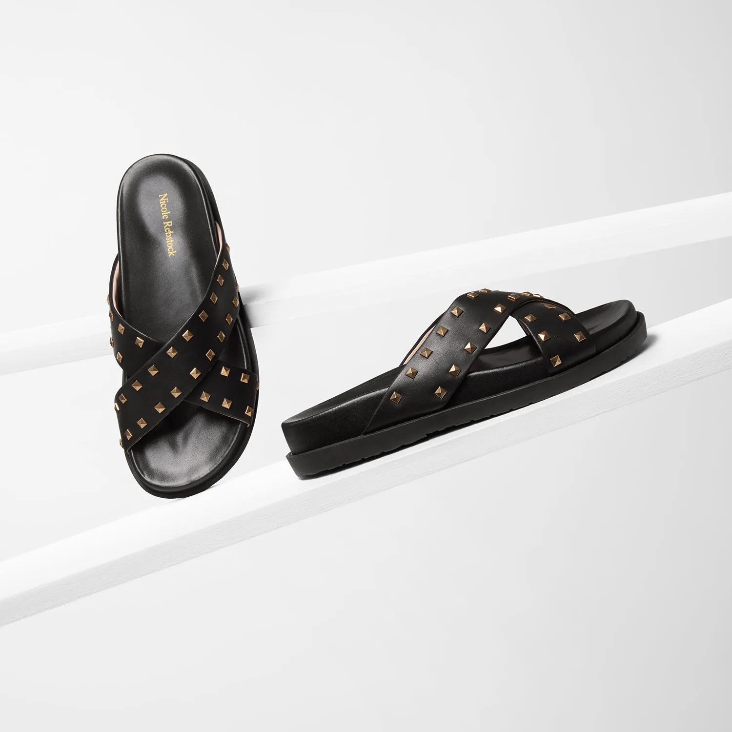 Marlow Slide Sandal | Black Leather Cool Wedges