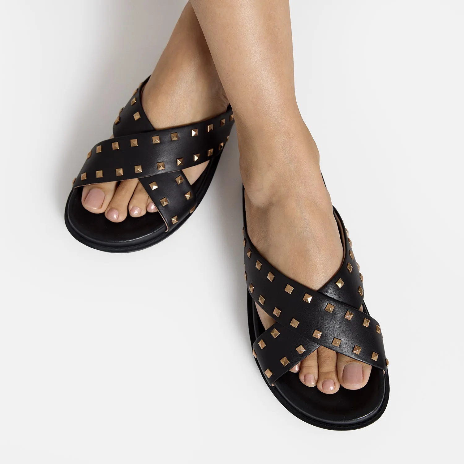 Marlow Slide Sandal | Black Leather Cool Wedges