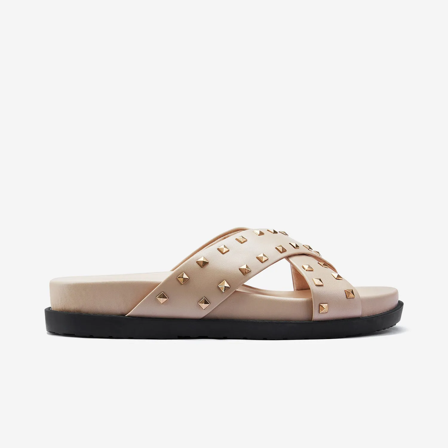 Marlow Slide Sandal | Nude Leather Beaded Heels