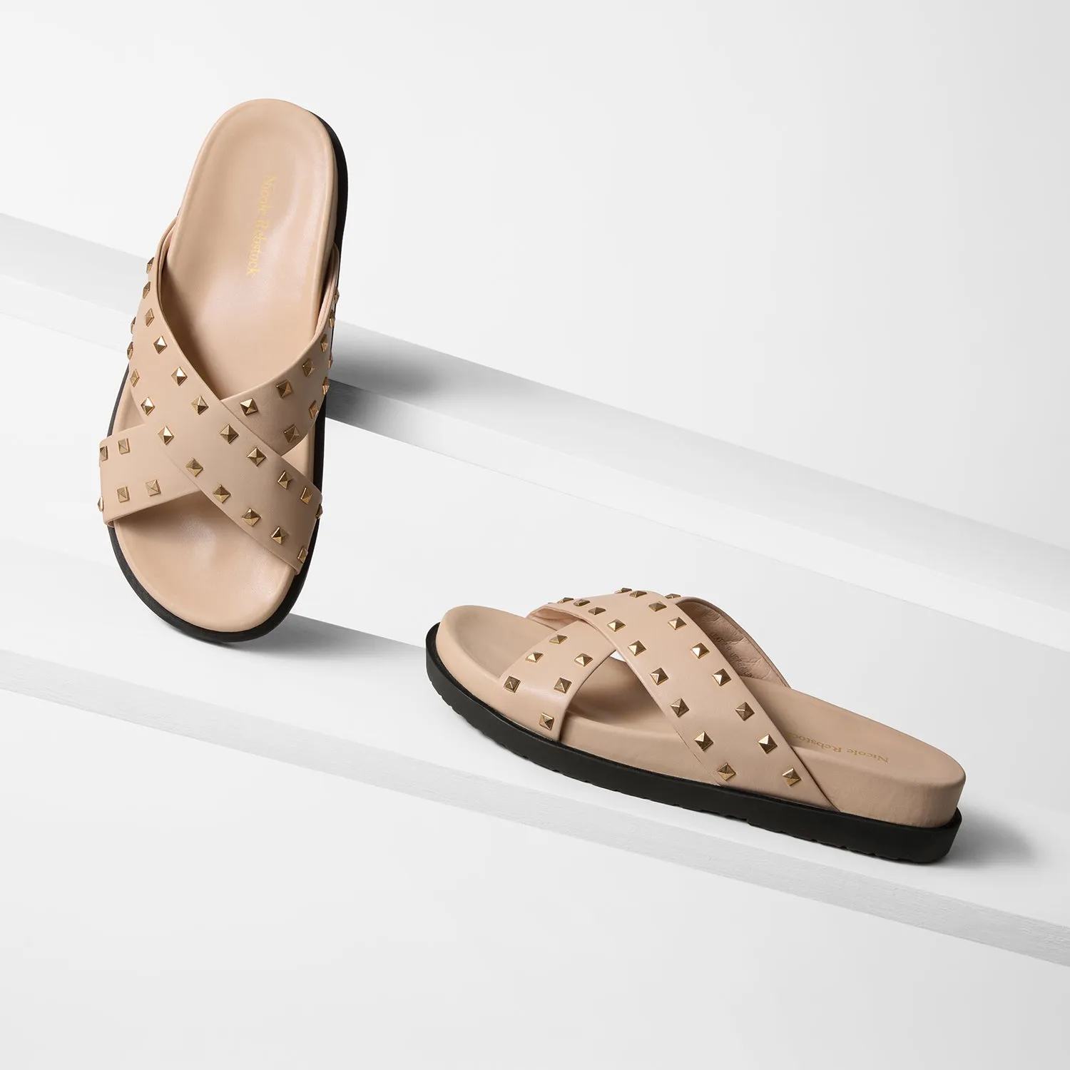 Marlow Slide Sandal | Nude Leather Beaded Heels