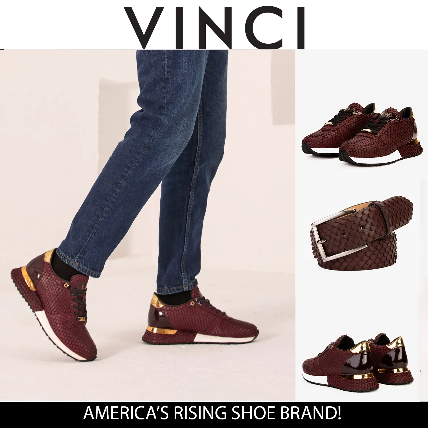 material The Majesty Burgundy Leather Men Sneaker