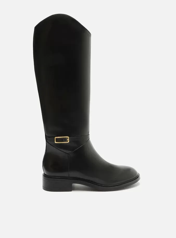 Mckenna Leather  Block Boot Decorative High Heels