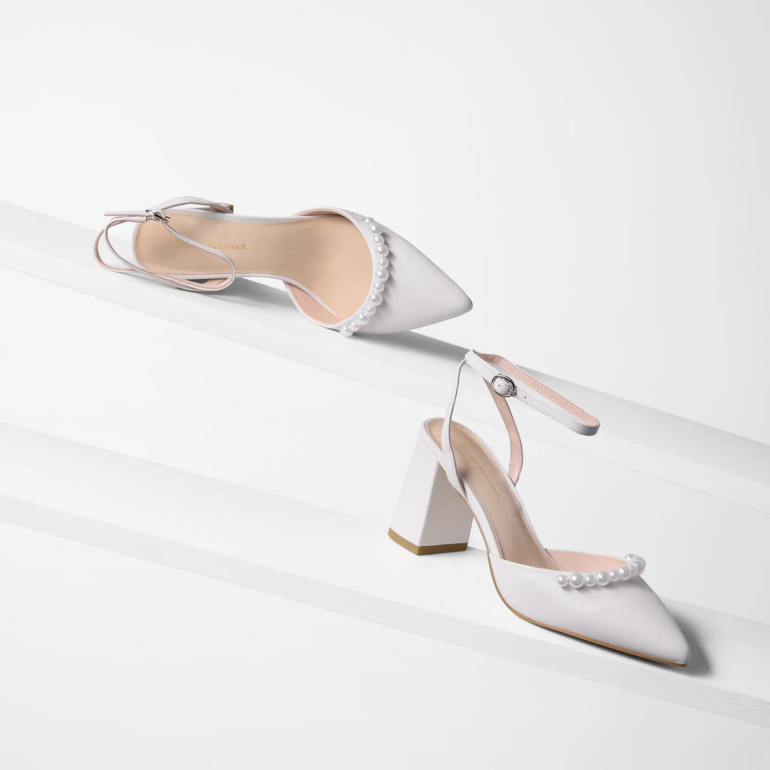 Metal Heels Ash Heel | White Leather/Pearl