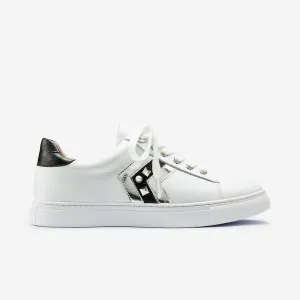 Wedding Party Shoes Glam Heels for Night Out Gray Sneaker | White/Silver/Black leather
