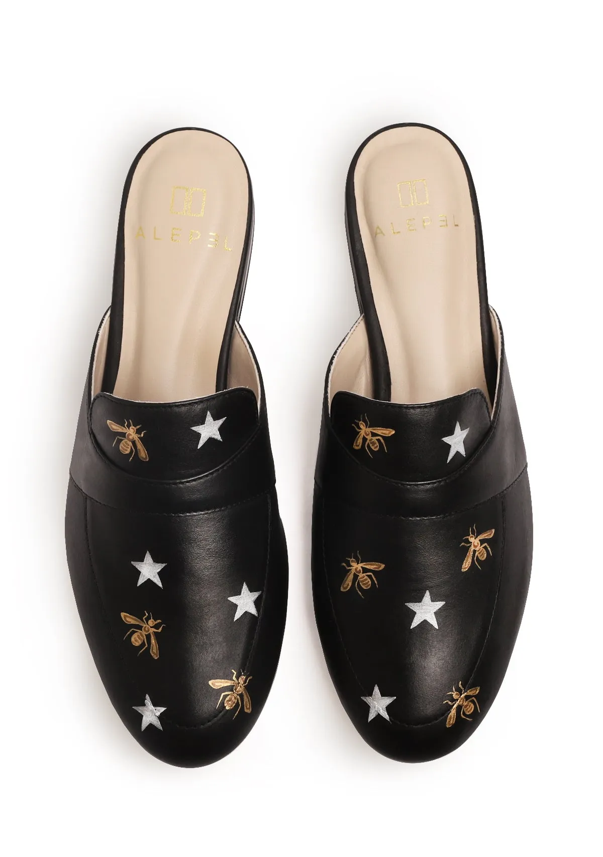 Sand Move Mind Ease Metallic Bees and Stars Black Mule
