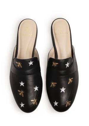 Chill Travel Footwear Simple Footwear Metallic Bees and Stars Black Mule