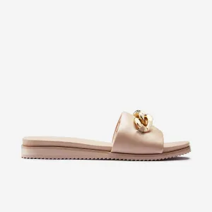 Floral Stilettos Tuxedo Heels Bowie Slide Sandal | Nude Leather