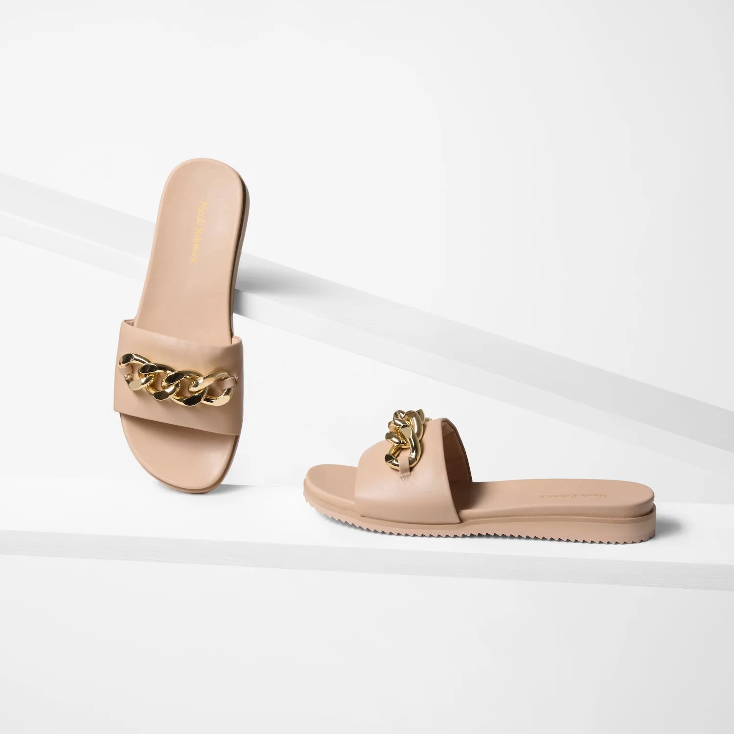 Metallic Heels Bowie Slide Sandal | Nude Leather