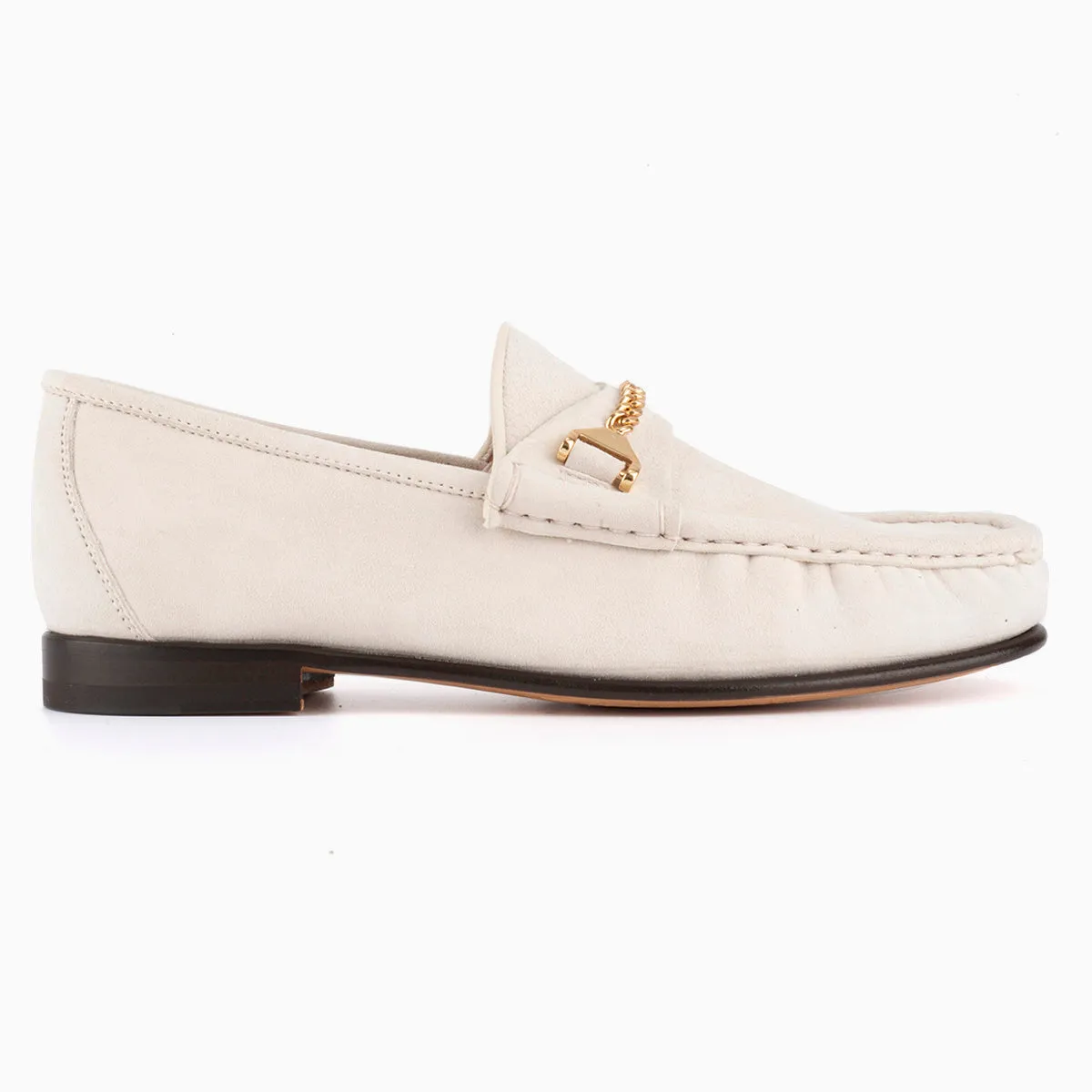 Hyusto Mick Moccasin Offwhite kid suede side view