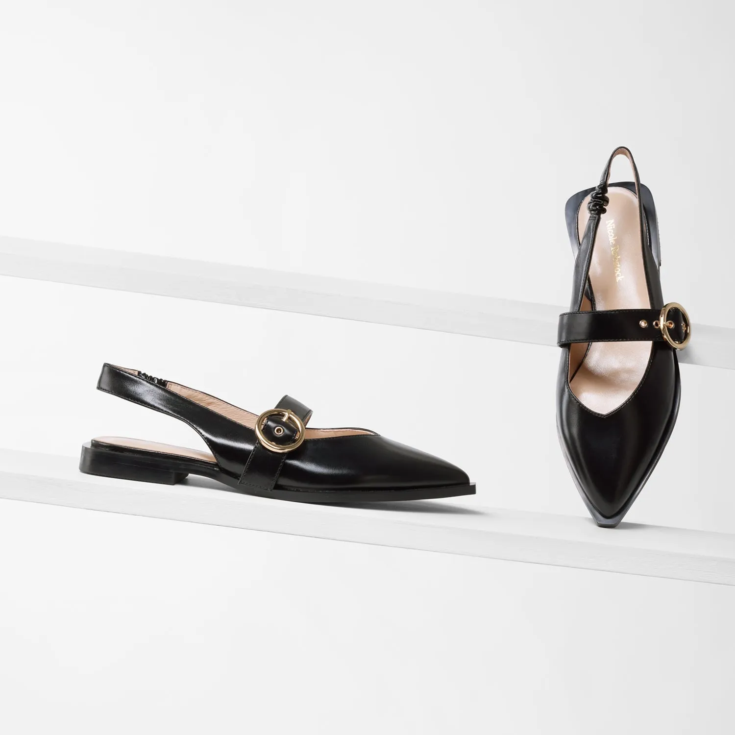 Mid Heel Heels Valencia Flat Slingback | Black oiled leather