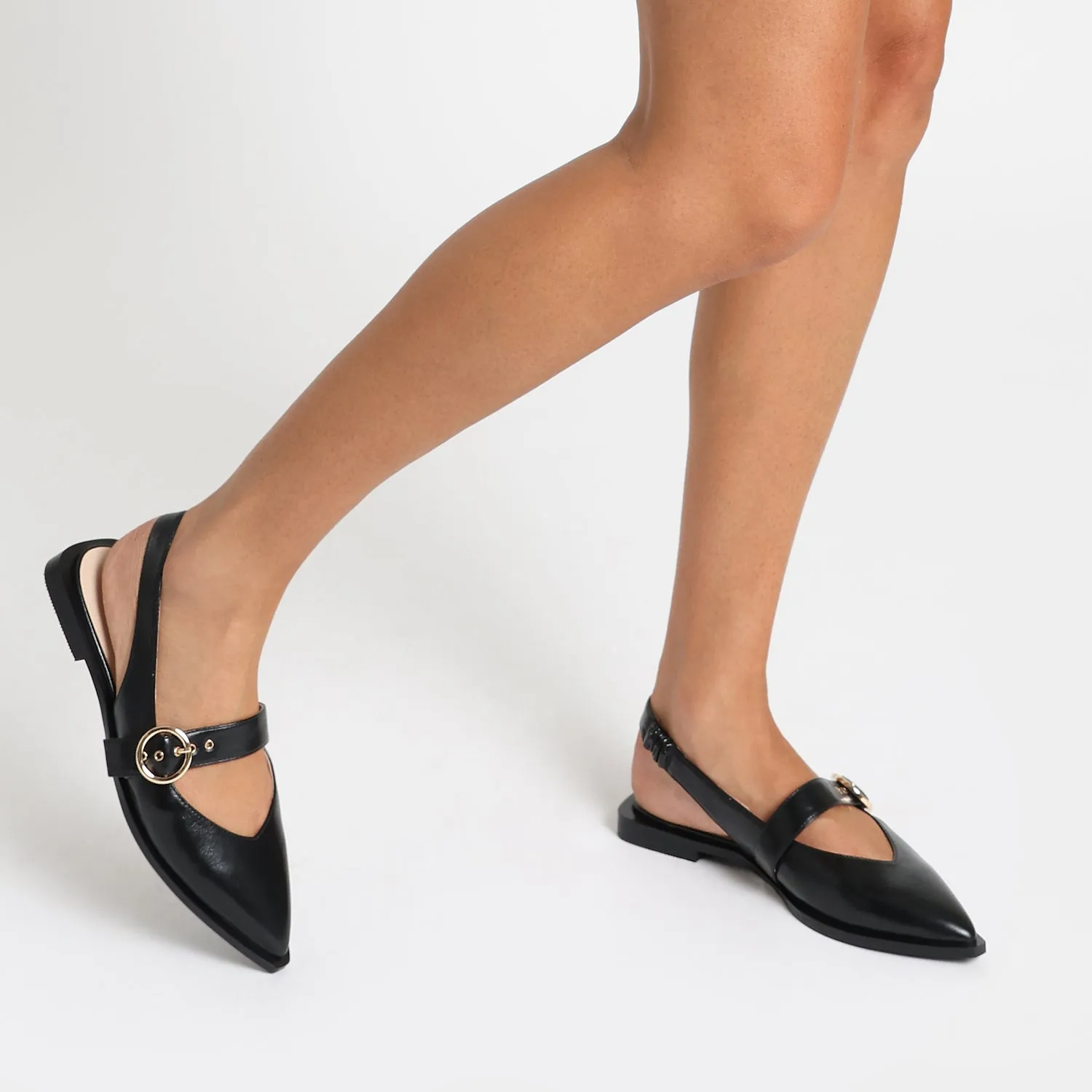 Mid Heel Heels Valencia Flat Slingback | Black oiled leather
