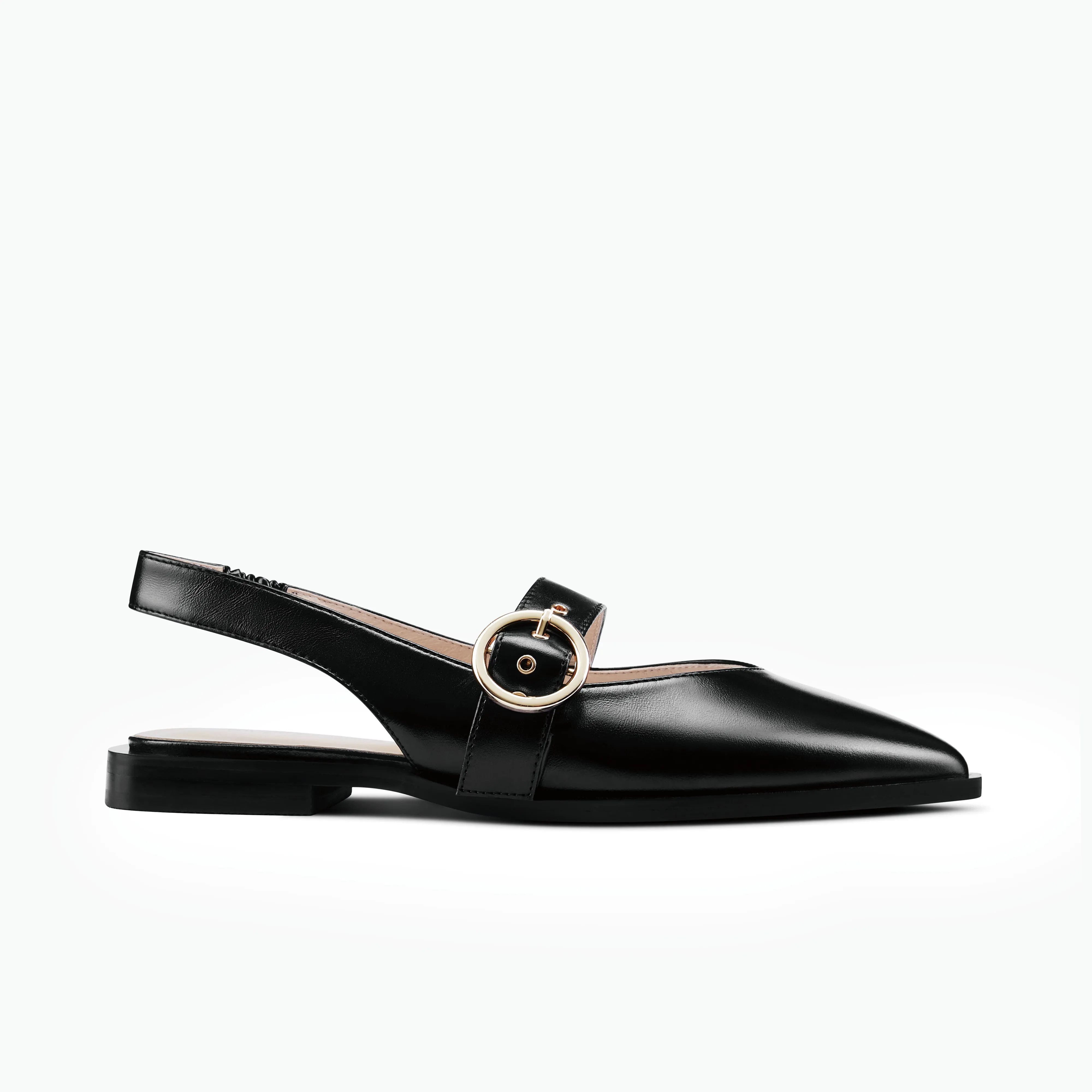 Suede Heels Winter High Heels Valencia Flat Slingback | Black oiled leather
