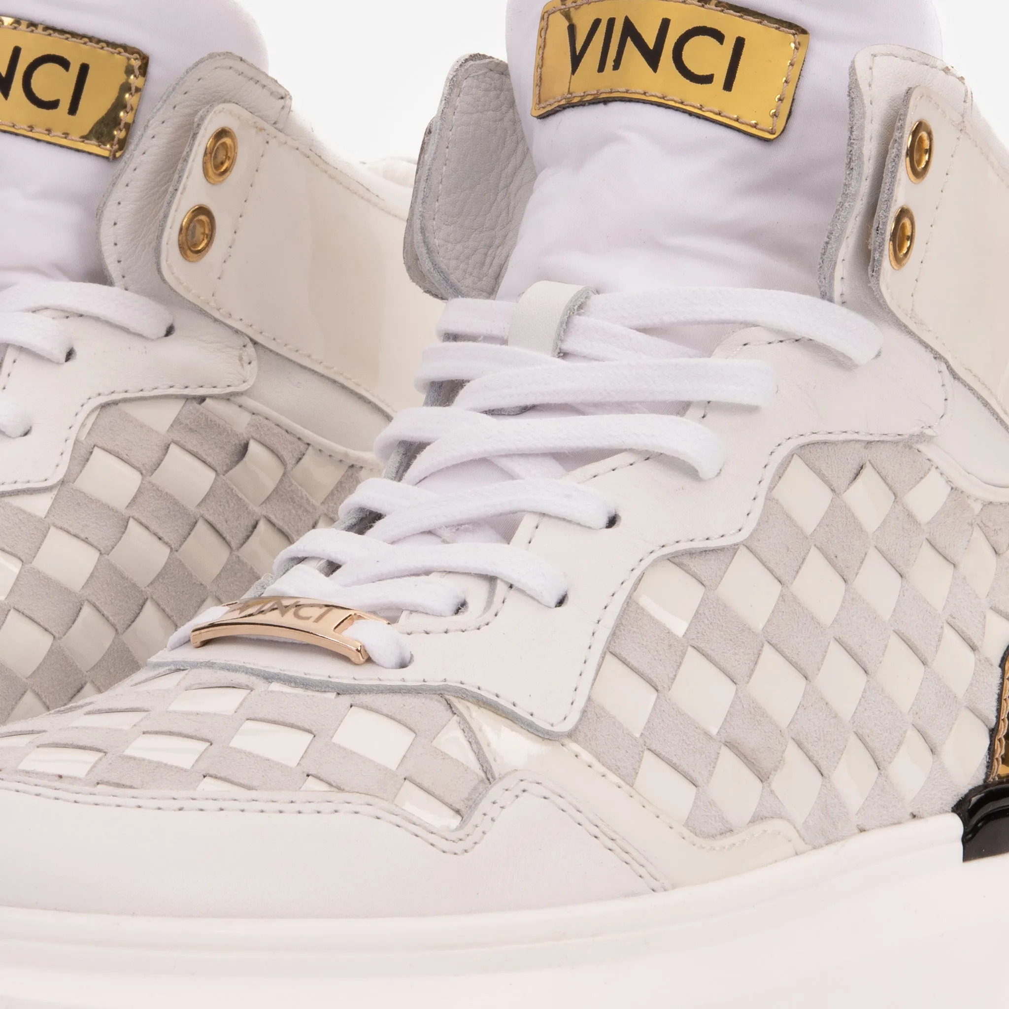 Midfoot-Lock The Eugene White & Gold Woven Leather High-Top Men Sneaker