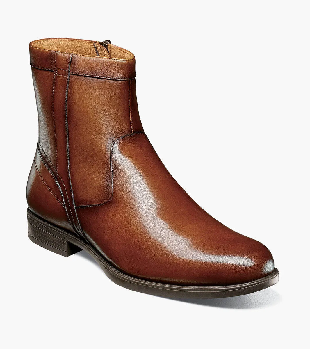 Midtown Plain Toe Zip Boot-Cognac | Florsheim Handmade Pointed-Toe