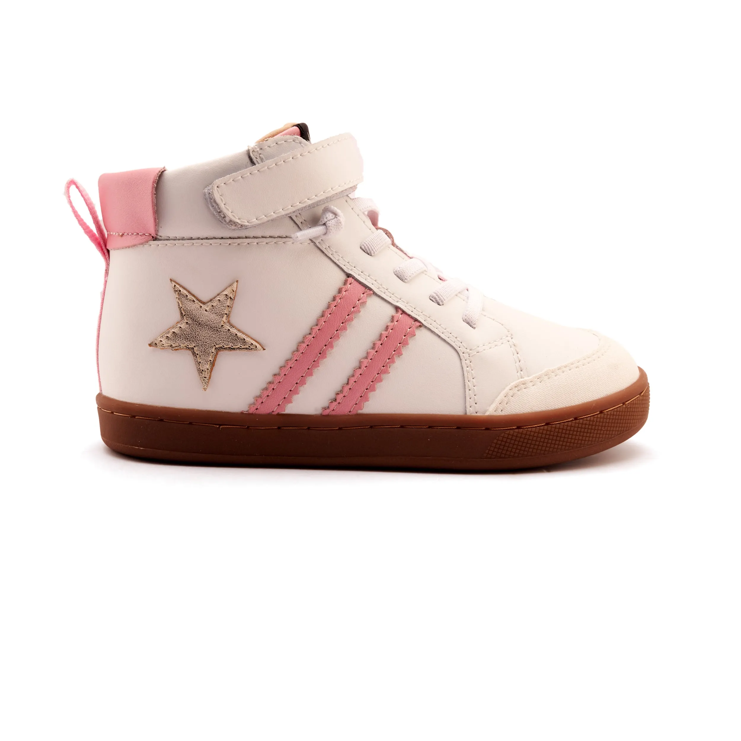Modern Kids Old Soles Girl's WOS High Top Casual Shoes - Snow / Pearlised Pink / Gold