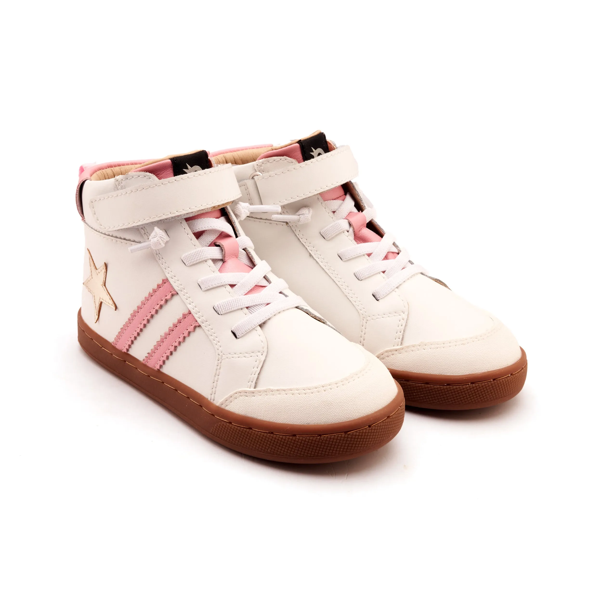 Modern Kids Old Soles Girl's WOS High Top Casual Shoes - Snow / Pearlised Pink / Gold