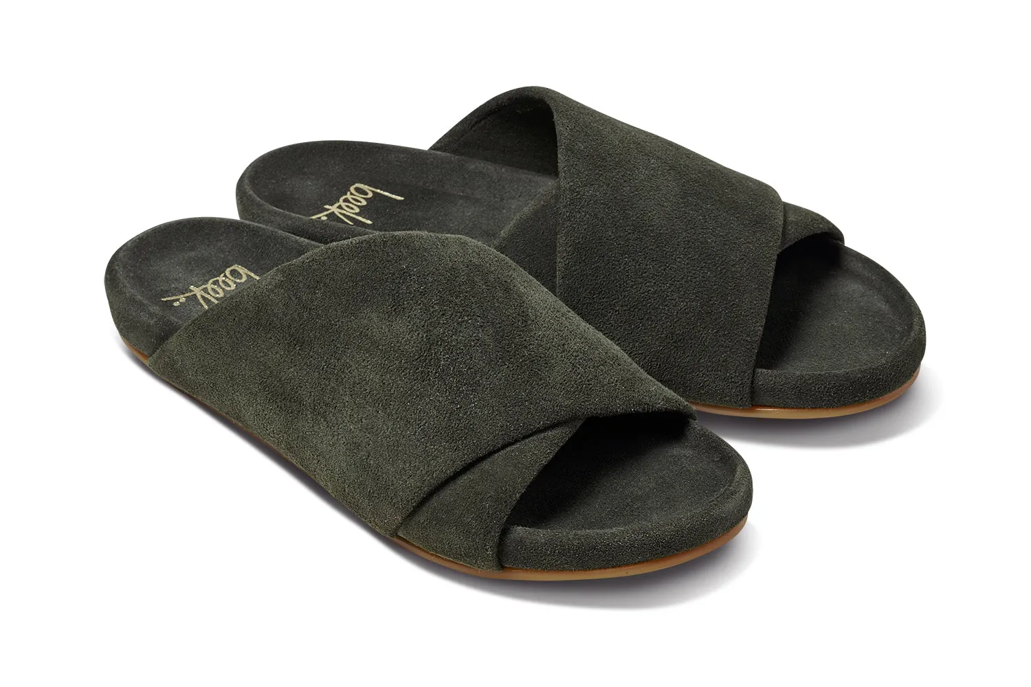 Kea suede slide sandals in ivy - product angle shot