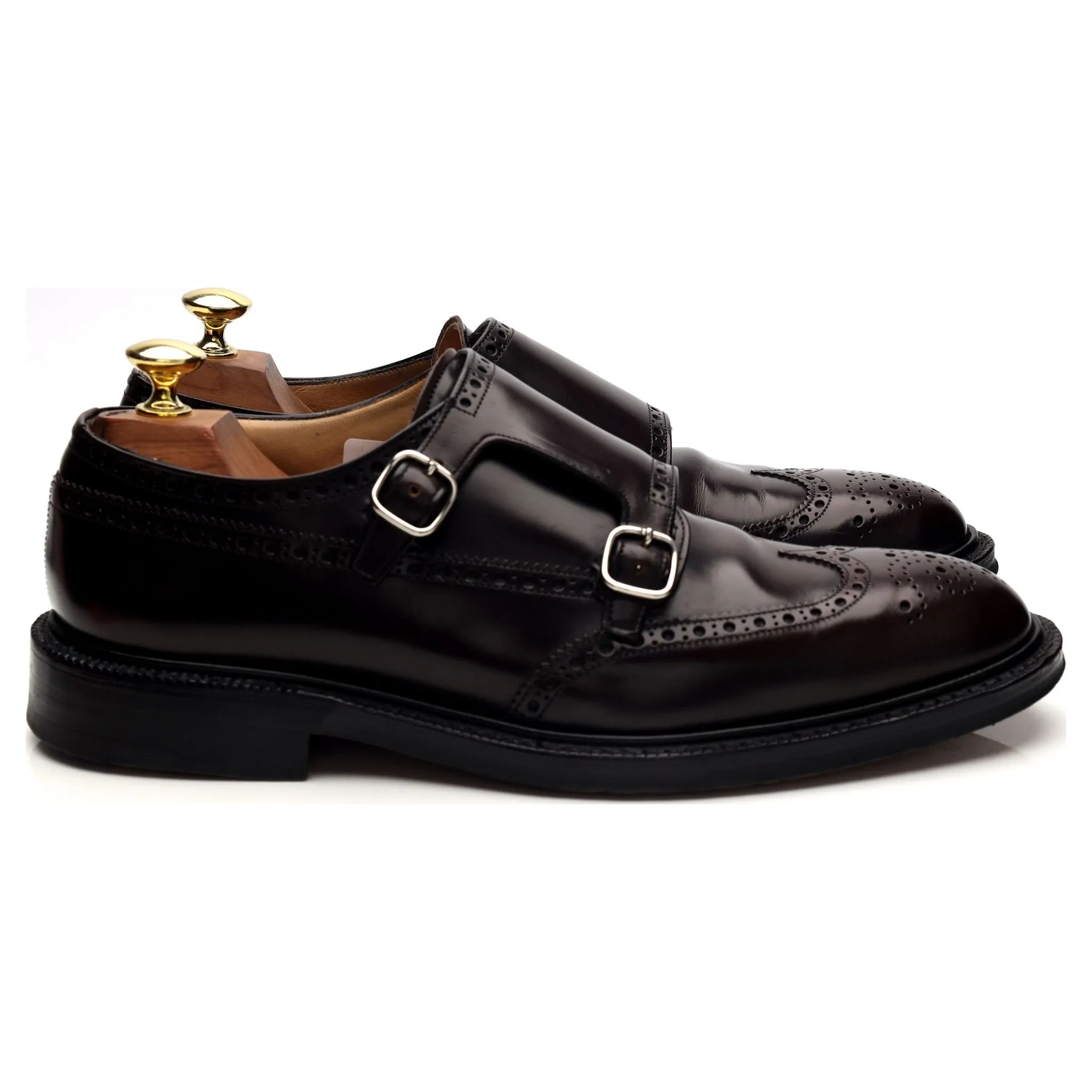 'Monkton' Burgundy Leather Double Monk Strap UK 7.5 F Durable Stitching
