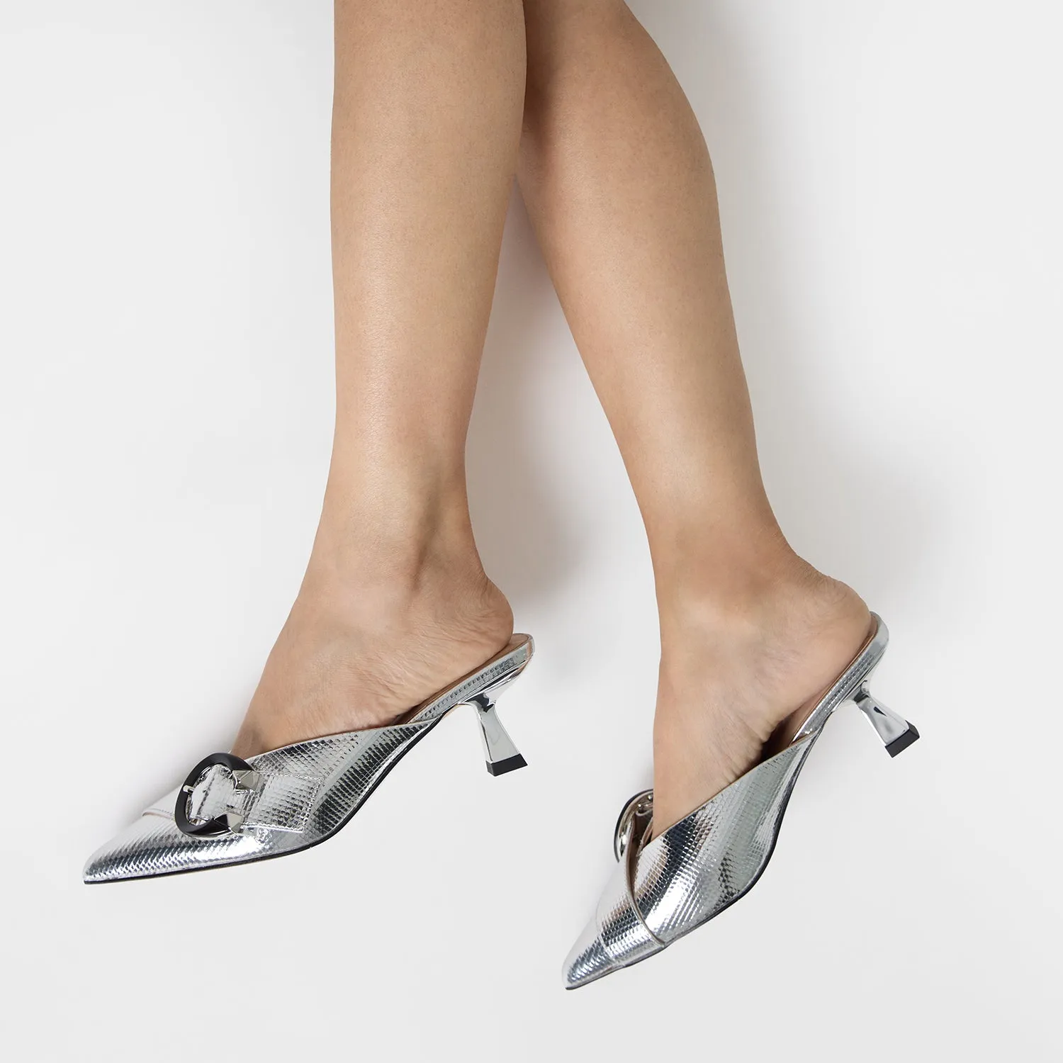 Monochrome Heels Sandro Mule Heel | Disco Ball Silver