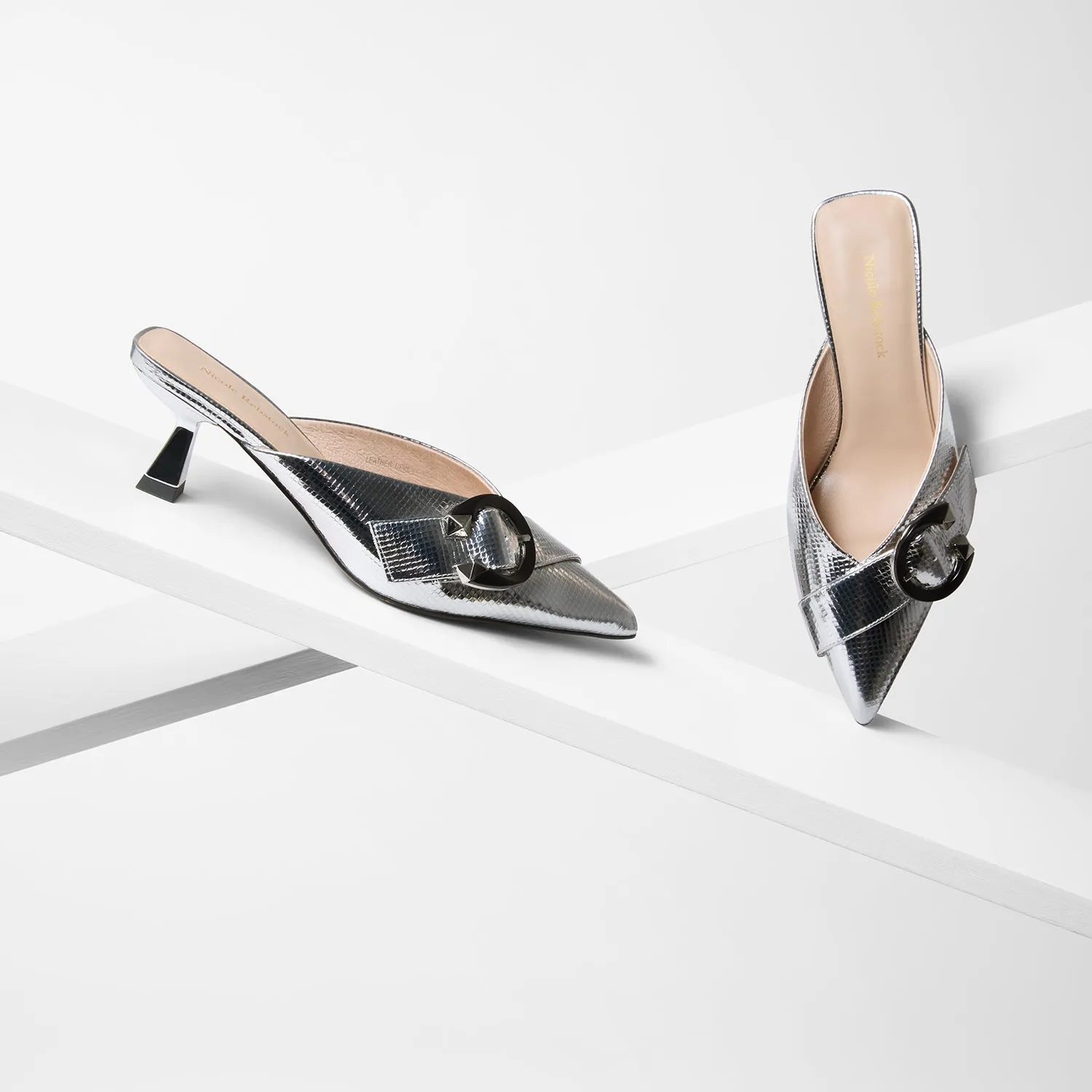 Monochrome Heels Sandro Mule Heel | Disco Ball Silver