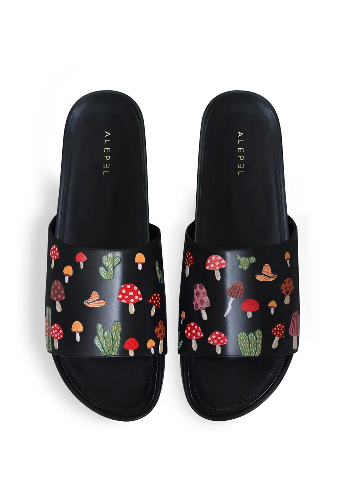 Mushrooms Black Slip On Contoured Fit