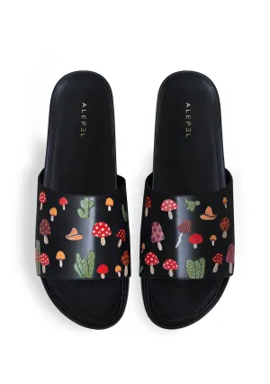 Mushrooms Black Slip On Adjustable Fit