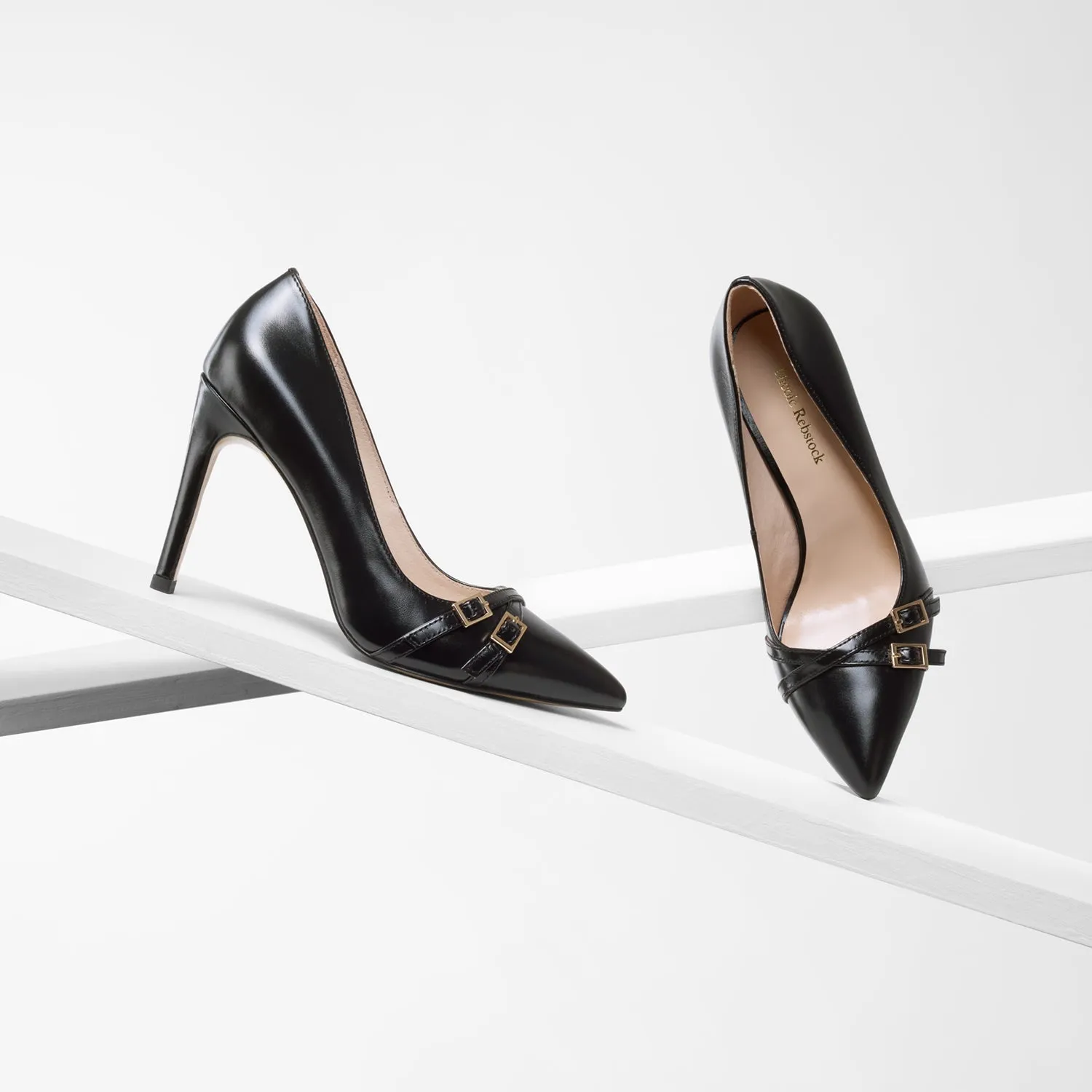 Nash Heel | Black Leather Heart Shaped Heels