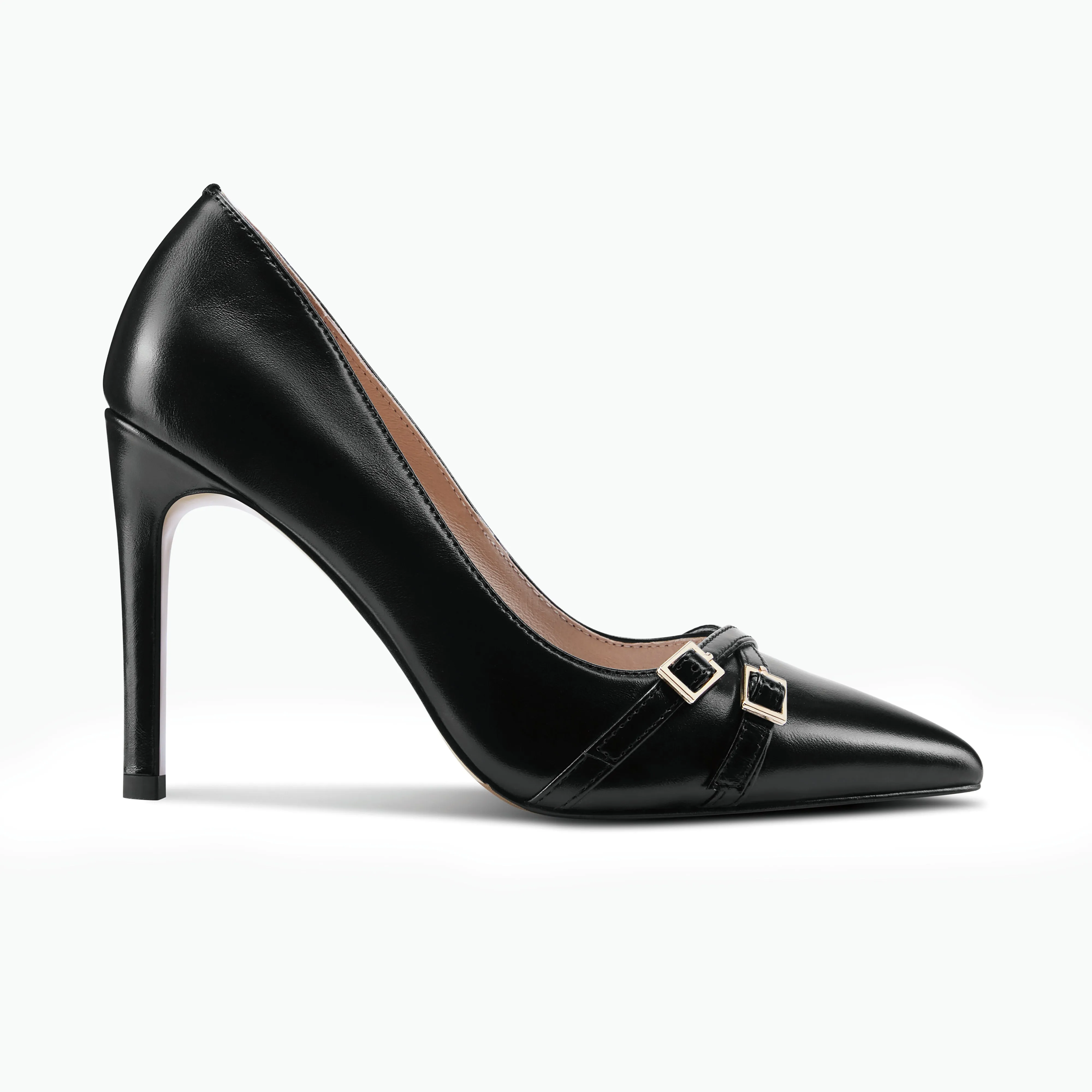 Nash Heel | Black Leather Heart Shaped Heels